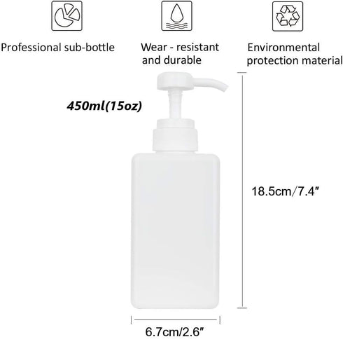 Refillable Plastic Pump Bottle, Empty Lotion Soap Dispenser Liquid Container, 15oz/450ml White, 2 Pack for Bathroom