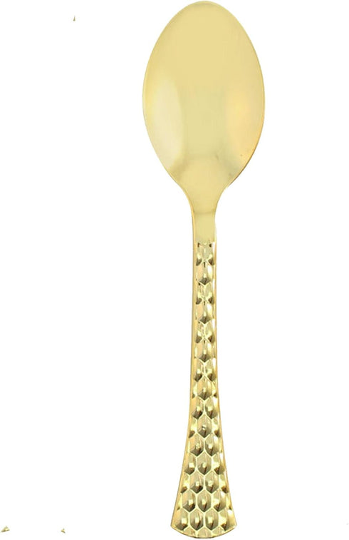 EcoQuality Gold Hammered Disposable Plastic Table Spoon - Heavy Weight Plastic Gold