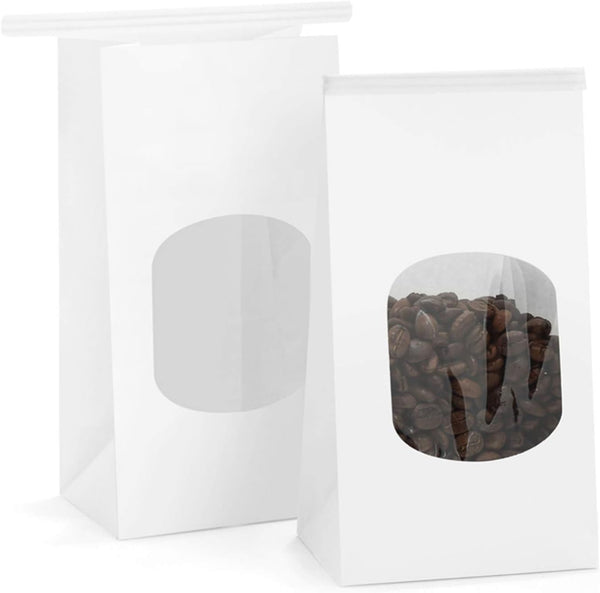 BagDream Bakery Bags with Window, Kraft Paper Bags, 50Pcs, 3.54x2.36x6.7 Inches, Tin Tie Tab Lock, White Window Bags