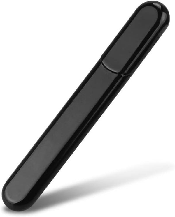 Premium Glass Nail File with Case, Crystal Diamond Salon Nail Buffer for Natural and Acrylic Nails, Classic Piano Black