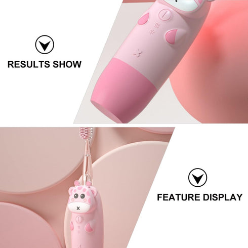 KAJNBN Set 4pcs 2 Toothbrush Pink Deer Design with Replacement Brush Heads, Battery-Free, Gentle Cleaning