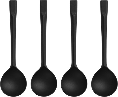 Plastic Dessert Spoons, Disposable Heavy Duty Black Spoons for Party, Office, Restaurants, 100 Pieces