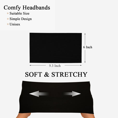 Wide Stretch Headbands for Women, Boho Hair Bands, Turban Workout Hairband, Black 6 Pack