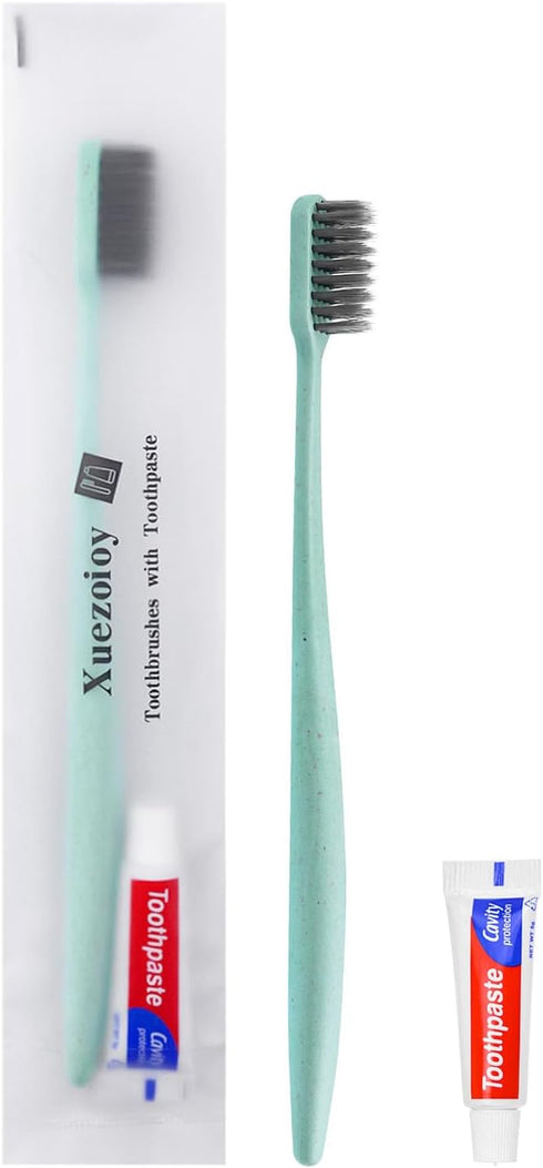 Disposable Toothbrushes with Toothpaste, 30 Pack Green Individually Wrapped for Travel, Nursing Home, Hotel