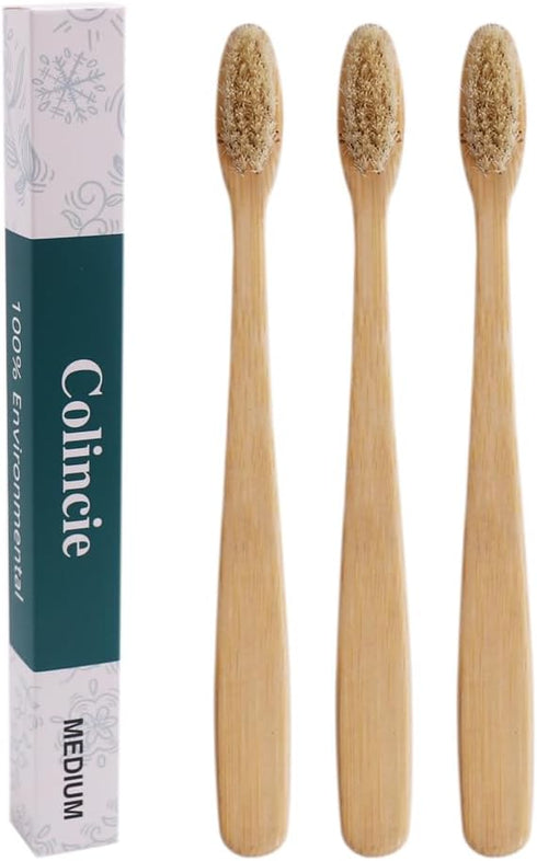 Bamboo Toothbrush with Medium Boar Bristles, Natural Toothbrush, Environmentally Friendly (8 Pieces)