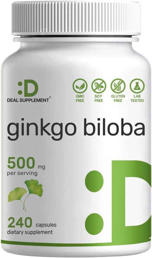 DEAL SUPPLEMENT Ginkgo Biloba 500mg - 240 Capsules, 4 Month Supply, Extra Strength for Promoting Brain Function
