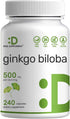 DEAL SUPPLEMENT Ginkgo Biloba 500mg - 240 Capsules, 4 Month Supply, Extra Strength for Promoting Brain Function