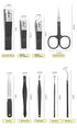Men's Nail Grooming Kit, 9-Piece Manicure Set, Black Travel Nail Care Kit for Women, Clippers, Tweezers, Trimmers