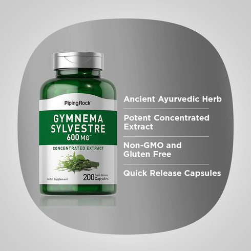 Piping Rock Gymnema Sylvestre Supplements 600 mg | 200 Capsules | Non-GMO, Gluten Free, Concentrated Herbal Extract