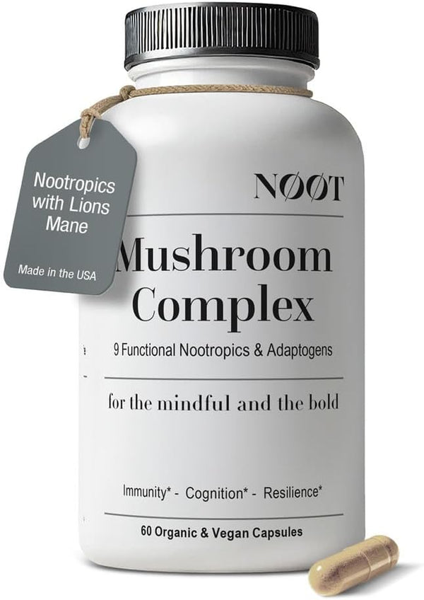 NOOT Mushroom Complex, Organic Lions Mane Mushroom Supplement - Nootropic Adaptogenic Vegan