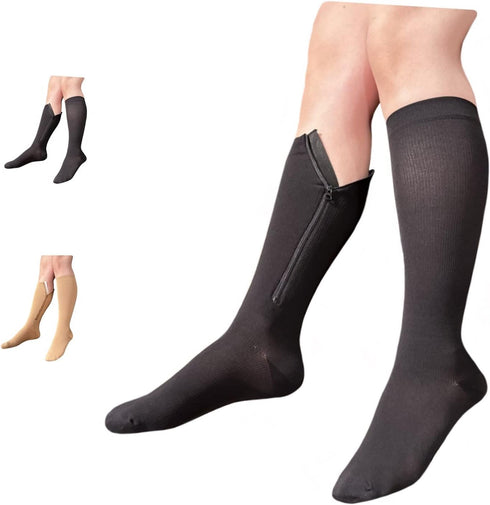 Ziperior Closed Toe 15-20 mmHg Compression Grade Calf Inside Leg Zipper Socks