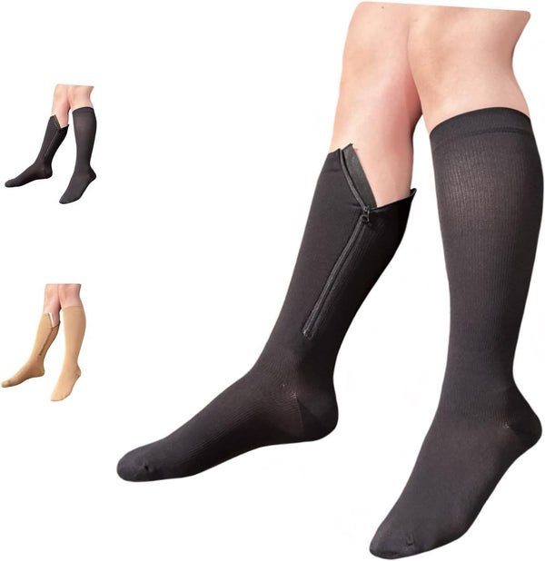 Ziperior Closed Toe 15-20 mmHg Compression Grade Calf Inside Leg Zipper Socks
