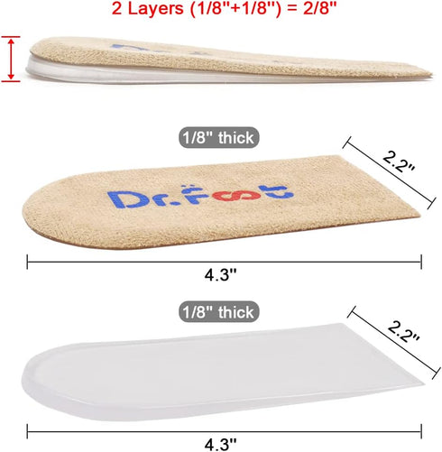 Dr.Foot Adjustable Orthopedic Heel Lift Inserts - Height Increase Insole for Heel Pain, Sports Injuries, Beige, 2 Layers