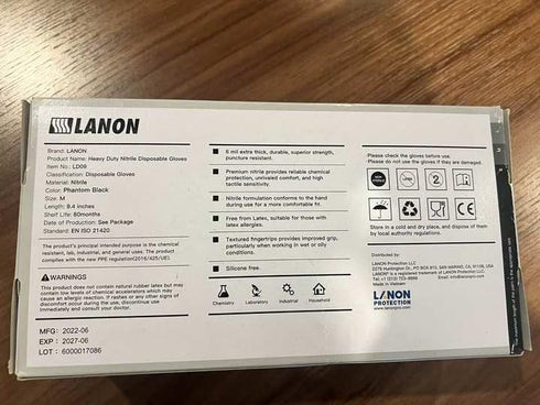 LANON Black Nitrile Disposable Gloves, 6-mil, Large, Food-Safe, Powder-Free, Heavy-Duty, Latex-Free, Textured Fingertips