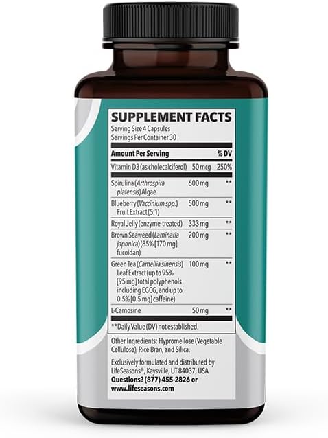 LifeSeasons - Stem Boost-R, Support Stem Cell Production with Spirulina, Blueberry, Royal Jelly, 120 Capsules