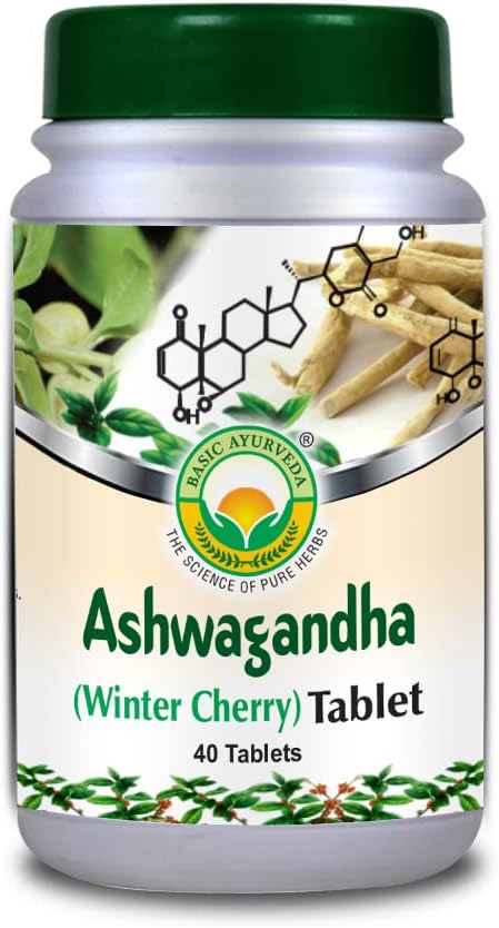 BASIC AYURVEDA Ashwagandha Supplement, 40 Tablets, Herbal Wellness & Immune Support