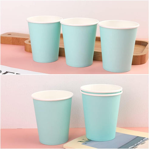 25 Pack 8 oz Disposable Paper Cups, Light Blue Paper Coffee Cups for Hot/Cold Beverages, Suitable for Offices