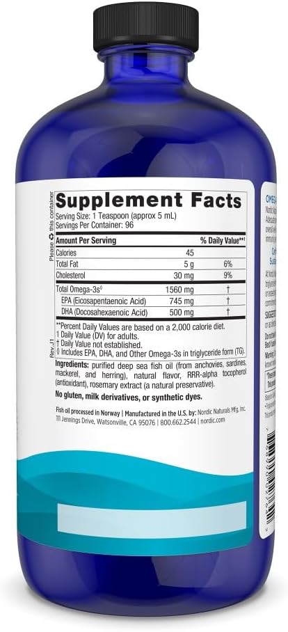 Nordic Naturals Omega-3, Lemon Flavor, 16 oz, 1560 mg Omega-3, Fish Oil, 96 Servings