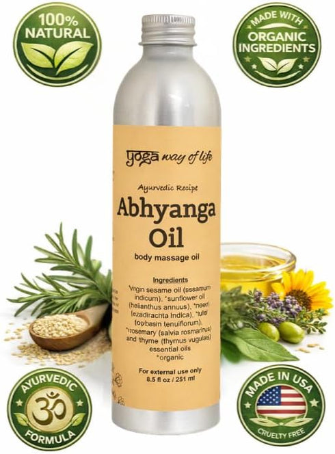 Yoga Way of Life (8.5 OZ) Abhyanga Oil - Organic Herbal Self-Massage Body Oil | Ayurvedic Recipe FL