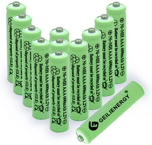 Rechargeable AAA Batteries, 1.2V 600mAh NiMH, Precharged for Garden Lights, 12 Pack