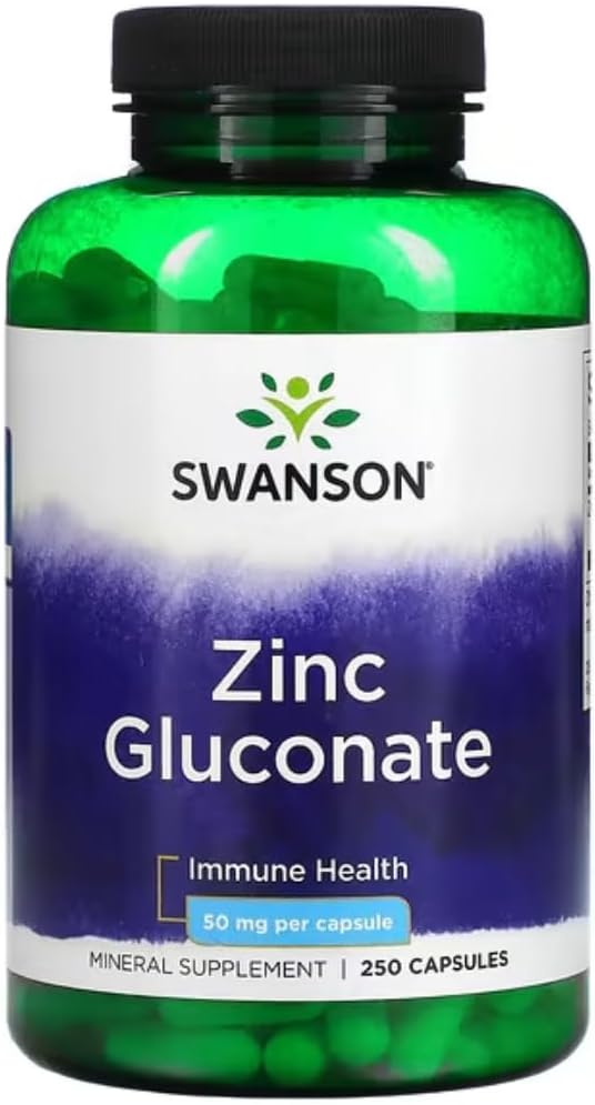 Swanson Zinc Gluconate - Mineral Supplement for Prostate Health, Vision Health, & Immune Support - 250 Capsules, 50mg