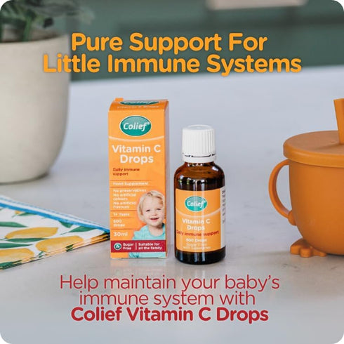Immune +1 600 Colief Vitamin C Drops for Babies | Daily Support for Infants Age | Diary, Gluten and Preservative Free |