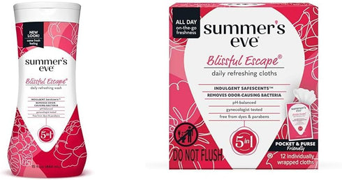 Summer's Eve Blissful Escape Body Wash & Wipes Bundle, Refreshing Feminine Hygiene,