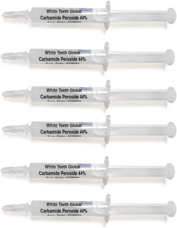 White Teeth Global Teeth Whitening Gel 44% Carbamide Peroxide, 6 Tooth Bleaching Gel Syringes