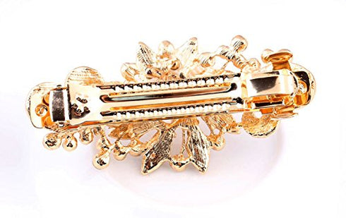 Women's Multilayered Peacock Shaped Rhinestone French Barrette Hair Clip - Red