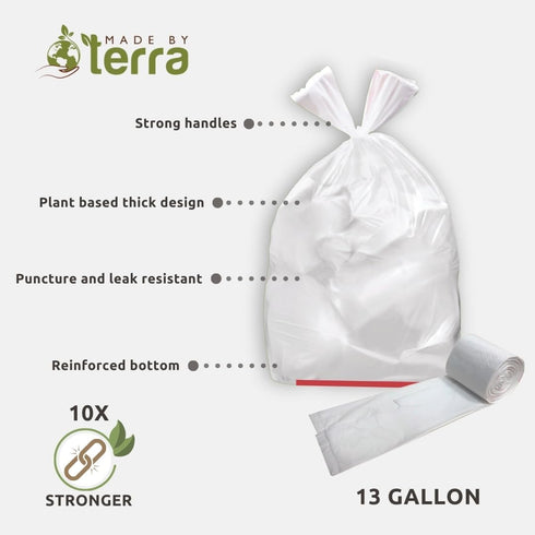 Made By Terra 13 45 USDA Certified - Plant Based Kitchen Trash Bags with HANDLES, Gallon Standard Size - Bags