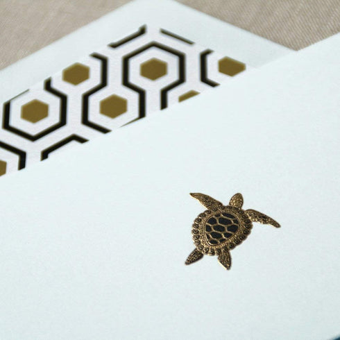 Pack 10 Crane & Co. Engraved Sea Turtle Note Cards- of Cards