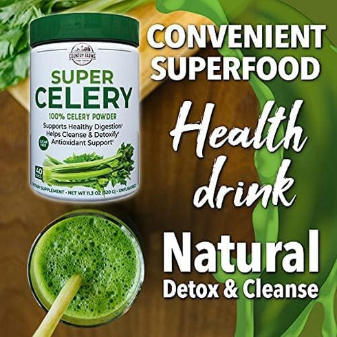 COUNTRY FARMS Super Celery Powder | 100% Celery Powder for Healthy Digestion & Detox, 40 Servings, 11.3 Oz