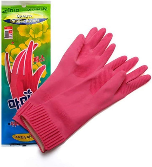 Mamison Quality Kitchen Non-Slip Reusable Rubber Gloves, Pink Color, Cleaning, Kitchen, Pet Care, Washing (1 Pair,
