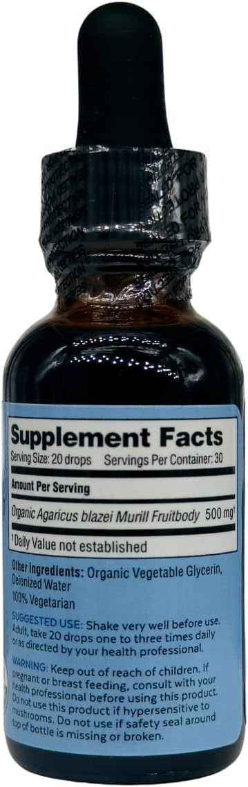 Immune 30 ml Agaricus Bio Super Liquid, Organic Blazei Mushroom Extract Tincture, Fruiting Body Beta-Glucan Drops