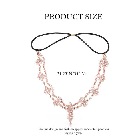 Unsutuo Hair Jewelry Head Chain, Wedding Bohemian Floral Headband Elastic for Women (Rose Gold)