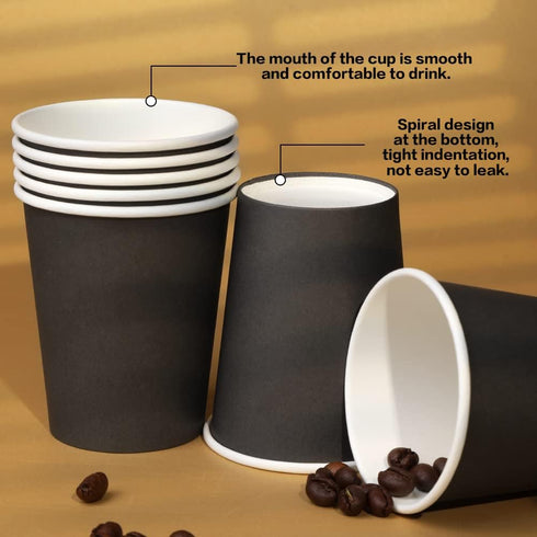 Paper Cups 8 oz, 25 Pack Disposable Coffee Cups for Hot or Cold Beverages, Party & Event Use - Black