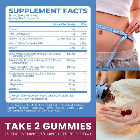 Night Time Fat Burner Gummies, Sleep Support & Weight Loss Supplement, 60ct for Men & Women