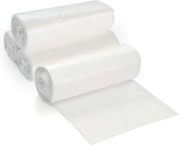 7-10 Gallon Clear Garbage Can Liners, 250 Count - Small - Medium Trash Can Liners, High Density, 5 Coreless Rolls