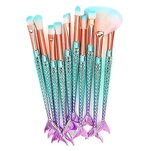 Funfunman 11PCS Makeup Brushes Set, Foundation, Eyebrow, Eyeliner, Blush, Cosmetic Brushes (Mermaid Colorful)