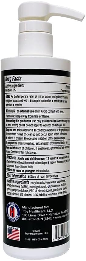 Stopain Pain Relief Gel 16oz - Max Strength Fast Acting with Menthol, MSM, Glucosamine for Joint, Back, Arthritis Pain,