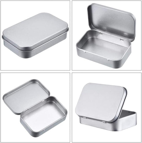 AKOAK 3 Pcs Silver Rectangular Empty Hinged Tins, 3.7 x 2.4 x 0.8 Inches for First Aid, Crafts