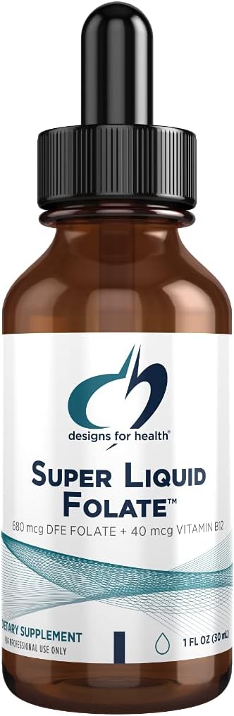 Designs for Health B12 + Folate Drops - Super Liquid Folate with Vitamin B12, 400mcg Folate + 40mcg Methyl B12 per
