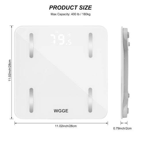 Body Fat Scale, WGGE Smart Digital Bathroom Weight Scale Highly Accurate with BMI, Body Fat, Body Composition Analyzer with Bluetooth Connect to Smart Phone APP, Max: 400 Pounds /180 kg