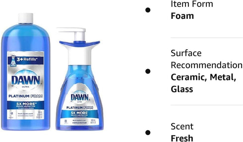 Dawn Platinum Erasing Dish Foam - Dishwashing Soap Pump and Refill - Fresh Rapids Scent Kit
