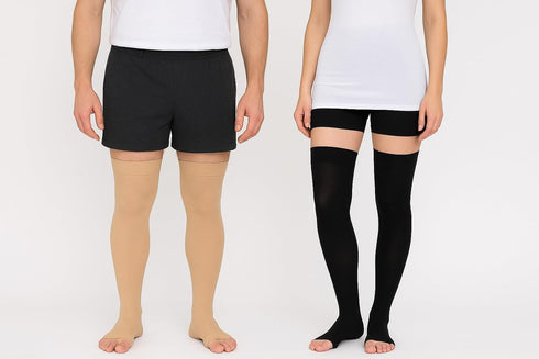 Ozer Compression Socks Ozer 20-30 mmHg (1 Thigh High Open Toe Compression Socks Stockings W/ Silicone Band Pair)
