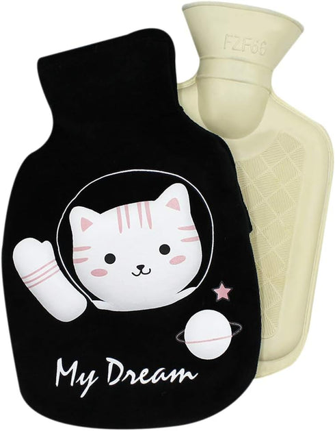 RARITYUS Cute Cat Rubber Hot Water Bottle with Plush Fleece Cover, Hand Feet Belly Warmer