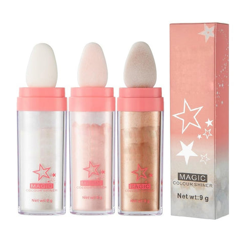 3 Color Glitter Powder Highlighter Makeup, Body Brightens Natural Face Blusher (01# 02# 03#)