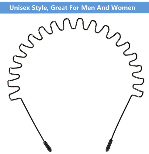 Metal Hair Band for Men Women Unisex Black Wavy Spring Outdoor Sports Headbands Simple Elastic Non Slip Headwear