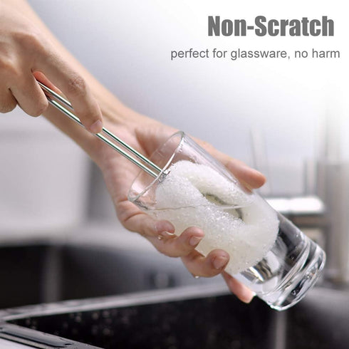 ALINK 6-Pack Sponge Bottle Dish Brush with Handle, Non-Scratch Cleaner for Wine Glass, Cups, Tumblers, 3 Refill Heads