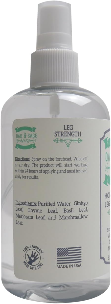 OAK & SAGE 8oz 100% Homeopathic Leg Strength - Unscented - - Herbs, No Alcohol, No Chemicals